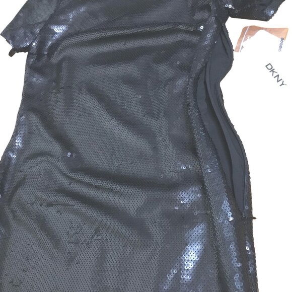 DKNYC Black Sequin Scoop Neck Sheath Dress Women 6 Evening Glam Sparkle Luxe NWT - Picture 5 of 8